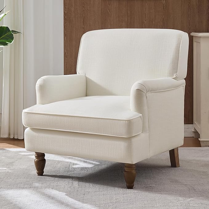 Merax Modern Mid Century Upholstered Living Room Sofa Chair Cozy Fabric Accent Armchair with Sturdy Legs Easy Assemble Cream