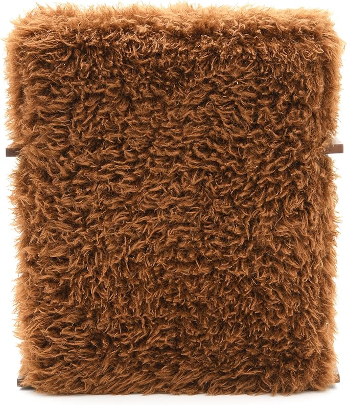 Furniture of America Ramos Modern Lounge Chair with Ultra Soft Faux Fur Long-Haired Accent Sofa Tight Seat and Back Single Couch Fluffy Living Room Seating No Assembly Needed Camel Brown
