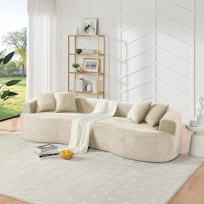 DEINPPA Oversized Modular Couch with 4 Pillows 4-Seater Curved Cloud Sofa Chenille Upholstered Comfy Couch for Living Room Apartment Office No Assembly Needed-Beige
