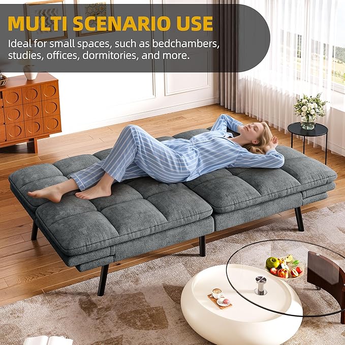 DWVO 70 Convertible Futon Sofa Bed Folding Futon Set for Living Room Home Office Aprtment Modern Futon Couch with Adjustable Backrest &amp Armrests Recliner Lounge Loveseat Sofa