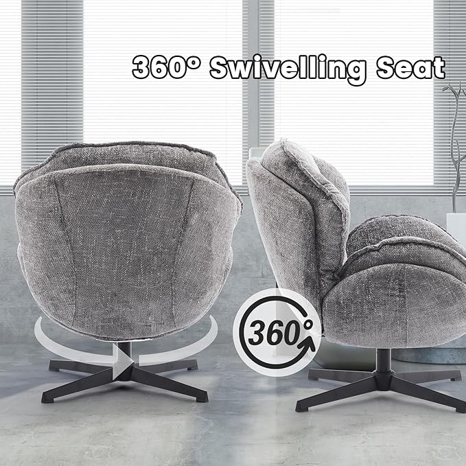 IWMH Swivel Accent Chair for Living Room Upholstered Armchair with Metal Legs Lounge Sofa Chair Comfy Leisure Chairs for Bedroom Reading (Gray)