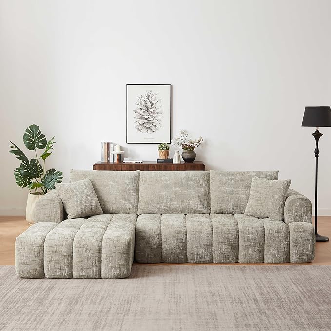 108'' Modular Sectional Cloud Couch L-Shape Boneless Couch for Living Room with Deep Seat Comfy Sleeper Sofa for Living Room Apartment Reception Spaces No Assembly Required Khaki