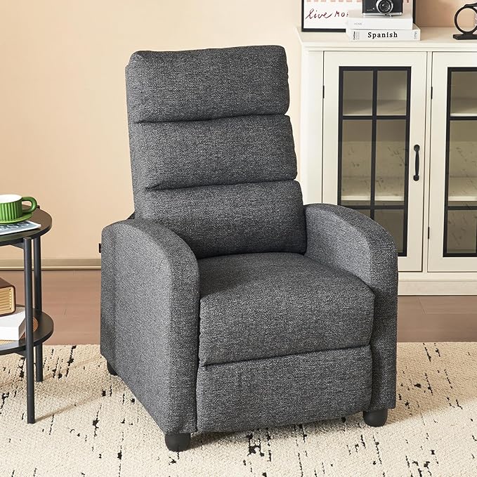 Furnimart Small Manual Recliner Chair for Small Spaces Overstuffed Chenille Reclining Chair with Chunky Cushion Comfortable Single Sofa Recliner for Adults Living Room Bedroom Home Theater Gray