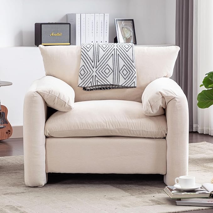 Merax Modern Style Chenille Oversized Armchair Accent Chair 38.6’’ W Single Sofa for Living Room Bedroom Cream