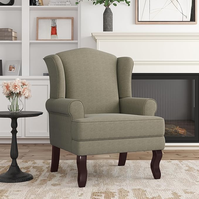 Accent Chair High Back Upholstered Armchair with High Resilience Sponge &amp Wood Legs Mid-Century Modern Comfy Single Sofa Reading Chairs for Living Room Bedroom (Light Camel Set of 2)