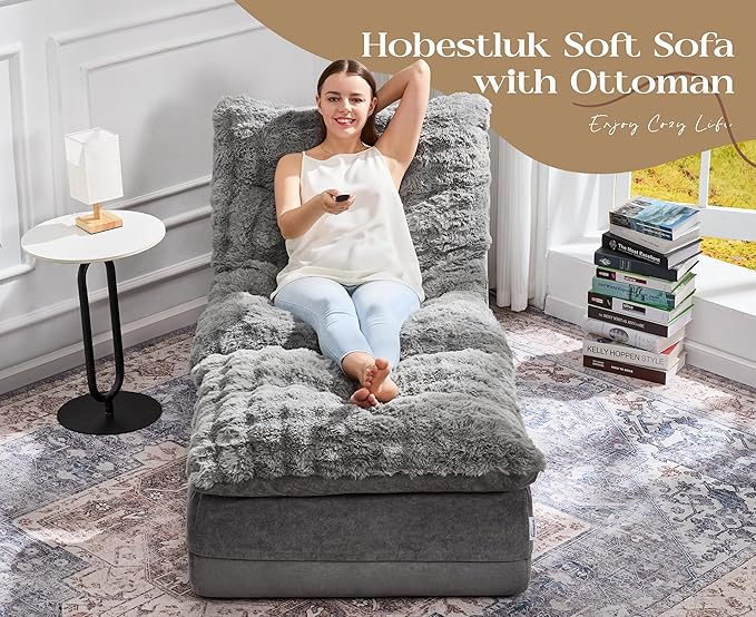 Hobestluk Sofa Couch Foam Sofa for Small Spaces Comfy Sofas with footrest Couch Recliner Small Sofas for Living Room Bedroom Apartment (Grey)