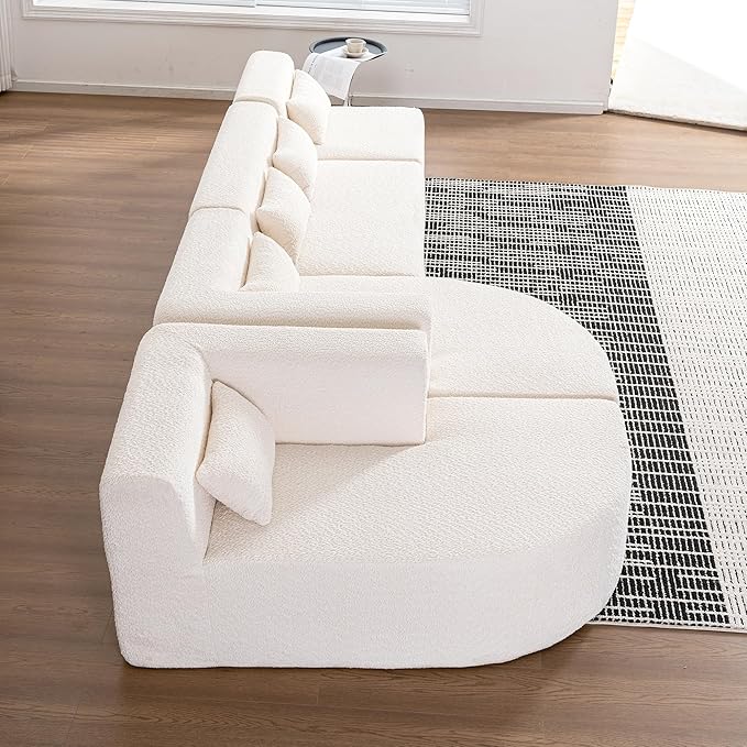 144 Upholstered Sofa Free-Combined Sofa Couch with Two Chaise Lounge and Five Back Pillows for Living Room (Beige@50)