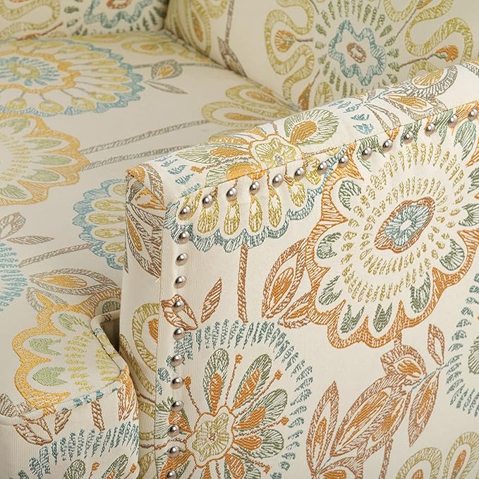 Modern Wingback Accent Club Chair with Floral Fabric Upholstery Comfortable Reading Chair for Living Room &amp Bedroom Single Seater Sofa with Cushion (Yellow pattern)