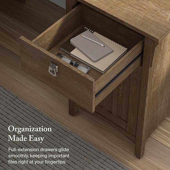 Bush Furniture Salinas L-Shaped Desk with Storage | Study Table with Drawers &amp Cabinets | Home Office Computer Desk in Ash Brown