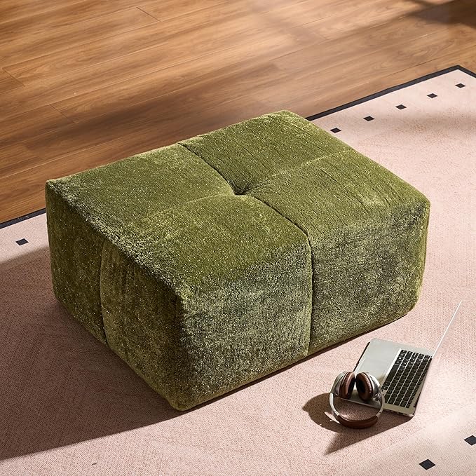 38 Plush Corduroy Ottoman Upholstered Cloud Ottoman for Boneless Couch in A Box Compressed Memory Foam Footrest No Assembly Require Green