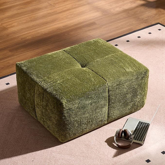 38 Plush Corduroy Ottoman Upholstered Cloud Ottoman for Boneless Couch in A Box Compressed Memory Foam Footrest No Assembly Require Green