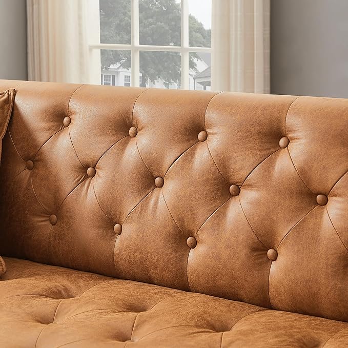 HIFIT 2 Piece Sofa Set for Living Room Modern Sofas Couches with 2 Pillows Button Tufted Couch with Extra Deep Seats 3 Seat Sofa for Apartment Lounge Brown