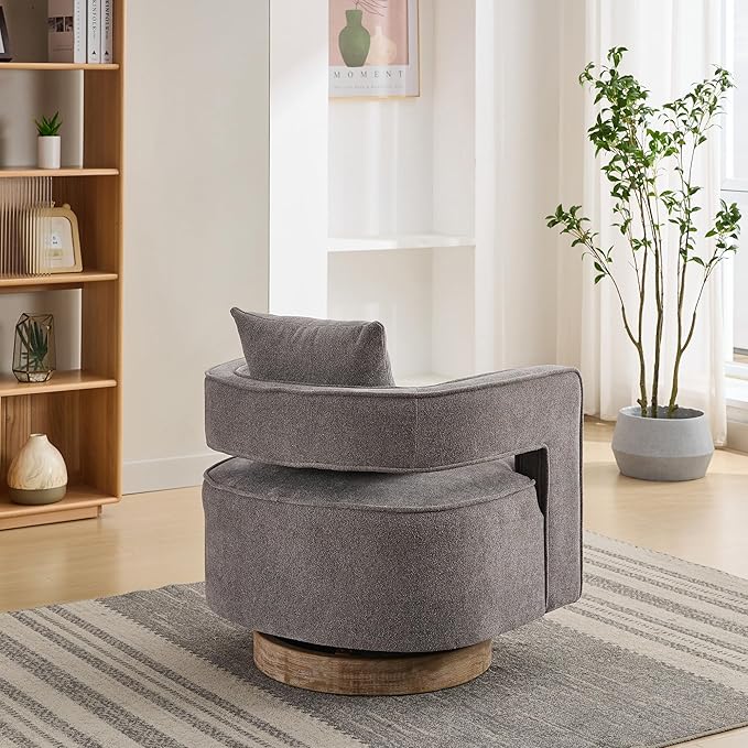 29.1 W Swivel Accent Chair with Open Back Modern Comfy Sofa Chair with Rubberwood Base 360 Degree Comfy Lounge Reading Armchair for Living Room Bedroom Nursery Office or Club (Charcoal)