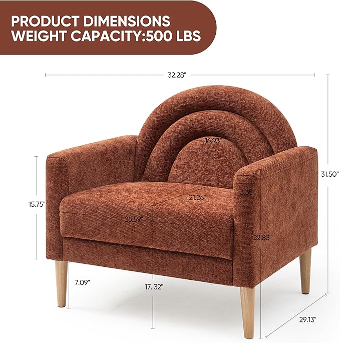Accent Chair Reading Chair with Armrest Small Comfy Chair for Small Spaces Modern Linen Upholstered Armchair for Bedroom &amp Living Room Single Sofa Chair with Wood Legs Easy Assembly (Ocher)