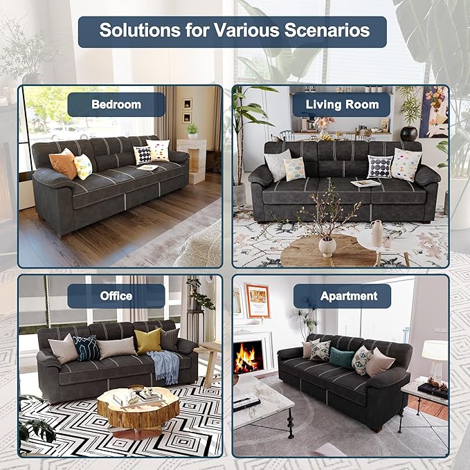 80 Inch Dark Grey Faux Leather Sofa Couch (2 Sets) - Wide Armrests with 2 Pillows Deep Seats Contrast Stitching 3 Seater Leather Couches for Living Room Bedroom Apartment