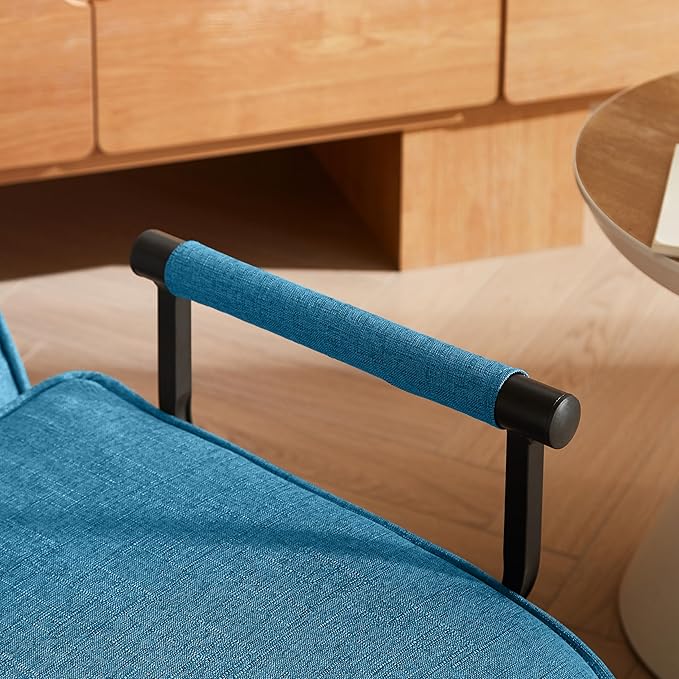 Foldable Chair Bed Comfortable Convertible Sofa Bed 5 in 1 Foldable Bed with 5 Adjustable backrests and Pillows Suitable for Comfortable Cushion Chair in The Office. (Blue+Linen+1Seat)