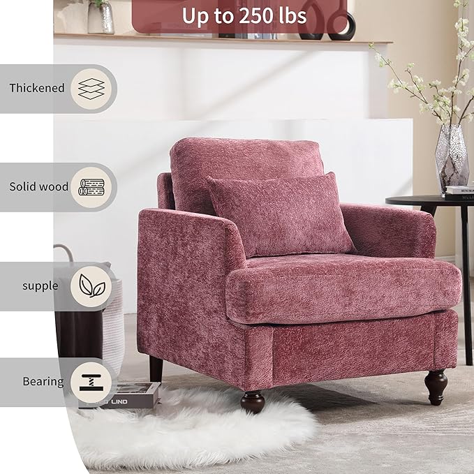 Mid Century Modern Fabric Accent ChairRed for Living Room Upholstered Armchair with Soft Cushions and Comfort Backrest for Living Room BedroomApartmentStudioOfficeWaiting Room