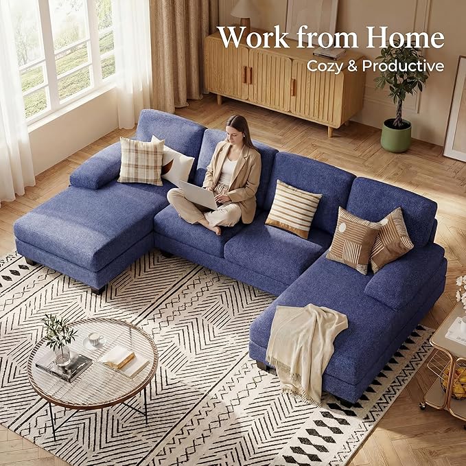 Homall Modular Sectional U Shaped Sofa Couches for Living Room Comfy Loop Yarn 4 Seat Sofa Set with Removable Pillows Lounge Chaise Upholstered Couch for Apartment (Loop Yarn Navy Blue)