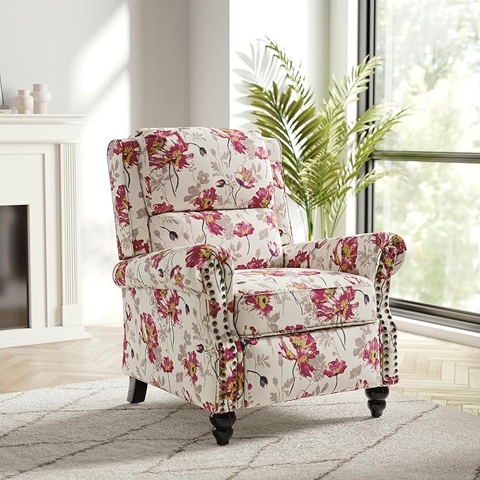 Recliner Chair Modern Pushback Armchair with Adjustable Backrest &amp Footrest for Bedroom Living Room (Pattern FloralSet of 2)