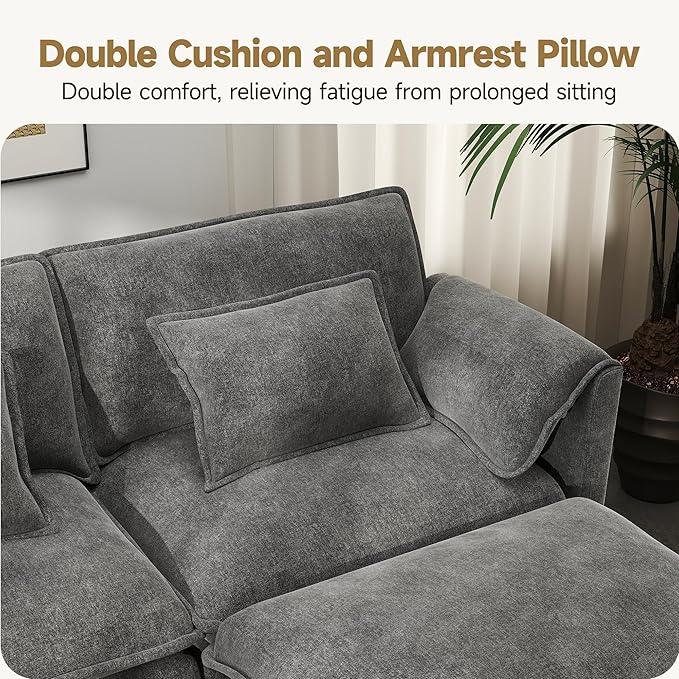 Real Relax 145'' Modular Sectional Sofa U Shaped Chenille Convertible Couch with Movable Ottoman 8 Pillows and 2 Armrest Pillows for Living Room Office and Leisure Places Dark Gray