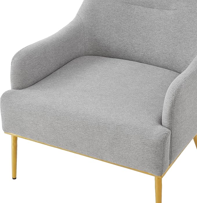 Merax Modern Curved Accent Chair Upholstered Armchair Single Sofa Chair with Curved Backrest and Gold Metal Legs for Living Room Bedroom or Reading Corner Grey