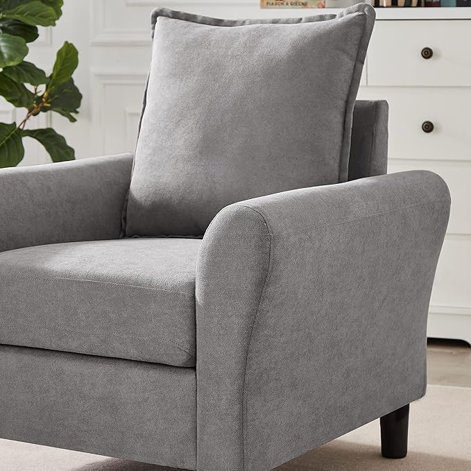 Accent Chair Mid-Century Modern Living Room Chairs Single Armchair Upholstered Reading Chair with Wooden Legs for Living Room/Bedroom/Office/Balcony Light Grey