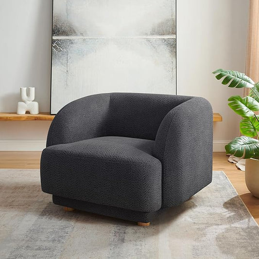 VANOMi Oversized Living Room Chair Modern Comfy Accent Barrel Chairs Single Sofa Chair with Wood Legs Upholstered Armchair for Bedroom Office Waiting Room (Dark Gray)