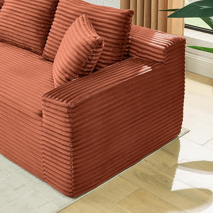 U-Shaped Cloud Sectional Couch Symmetrical Modular Compressed Boneless Sectional Sofa with Chaise Lounges Plush Corduroy Boneless Corner Sofa for Living Room