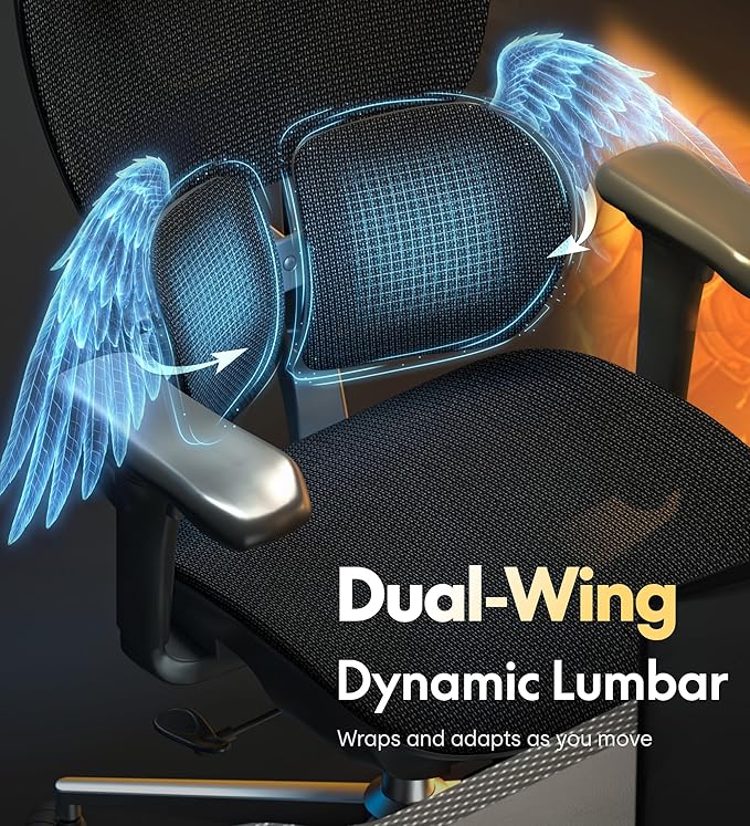 FLEXISPOT Sentinel Ergonomic Office Chair with Dual-Wing Adaptive Lumbar 3D Armrests 3-Position Recline up to 120° Height-Adjustable Backrest Premium Mesh Computer Desk Chair for Home &amp Office