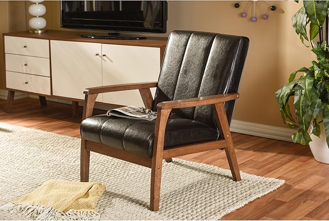 Baxton Studio BBT8011A2-Brown Living-Room-Chairs Medium Leather Dark Brown
