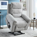 Power Lift Recliner Chair for Elderly People Dual Motor Lay Flat Recliner with Vibration Massage and Heat Heavy Duty Motion Mechanism Standing Assistance Reclining Chair Chenille Fabric Light Gray