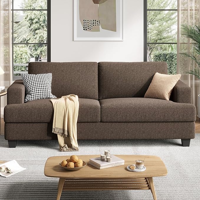 84 Inch Sofa with Extra Deep Seats Oversize Linen Fabric 2 Seater Sofa for Living RoomModern Couch and Loveseat Comfy Armrests and Seats and Backrests Easy Installation Brown