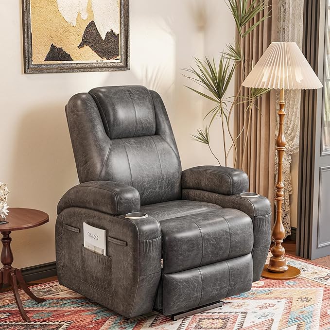Flamaker Power Lift Recliner Chair Electric Lift Recliner for Elderly Power Lift Recliner Chair with Cup Holders Side Pockets for Living Room (Leathaire Light Black)