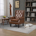 Bellemave Mid Century Wingback Chair PU Leather Button Tufted Upholstered Accent Armchair with Wood Legs Modern Living Room Chairs with High Back Leisure Single Sofa Chair for BedroomClub（Brown）