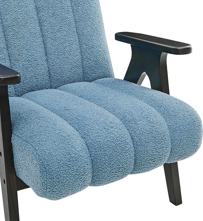 Roundhill Furniture Rella Modern Teddy Sherpa Accent Chair with Espresso Wood Frame Blue