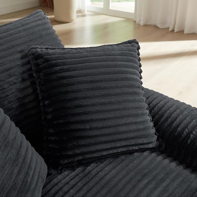 70 Inch Corduroy Chaise Lounge Indoor - Oversized Convertible Sofa with Ottoman &amp Throw PillowsNo Assembly for Living Room &amp Small SpacesDark Grey