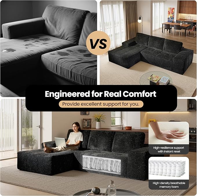 114 Cloud Sectional Couches with OttomanU Shaped Boneless Couch in A BoxDeep Seat Modular Sectional Sofa with Comfy Chaise No Assembly RequiredGrey