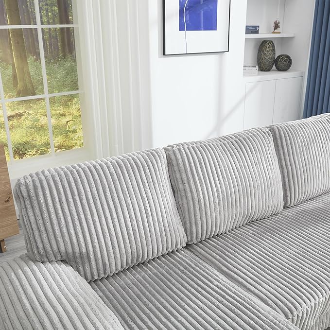 KEIKI 114 U-Shaped Oversized Modular Velvet Sectional Sofa with 2 Chaise Lounge Modern Style Upholstered 4-Seater Couch with Soft Seat Cushions Easy Assembly for Apartment Living Room Light Gray