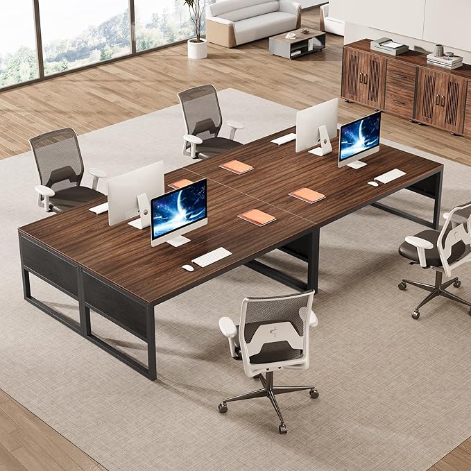Tribesigns 63-Inch Executive Desk Modern Home Office Desk for Workstation Computer Desk with Sturdy Legs for Home Office (Dark Walnut &amp Black Only Table)