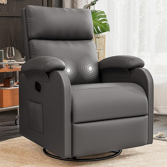 Homall Recliner Chair 360 Swivel Rocking Chair for Adults Massage Nursery Chair with Adjustable Backrest and Footrest PU Leather Glider Rocker Recliners with Side Pocket for Living Room (Grey)