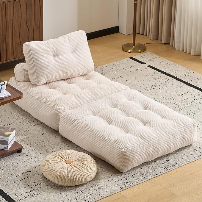 Folding Sofa BedConvertible Sleeper Chair for Adults Folding Sofa Bed Foam Filling Couch with PillowSleeper Chairs Single Size Floor MattressWhite