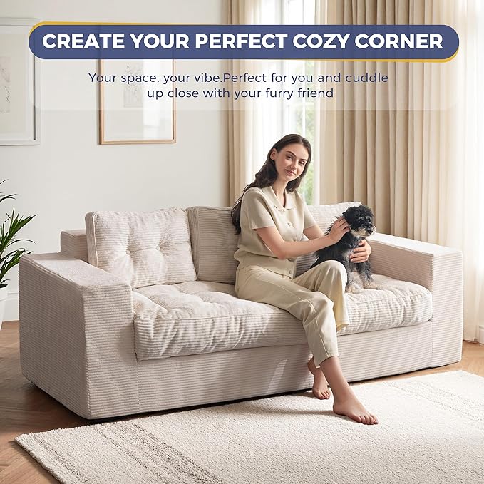 MAXYOYO Modern 3-Seater Sofa Couch Luxury Upholstered Living Room Sofa in a Box Soft High-Density Foam Lounger with Pillows Boneless Couch for Apartment Lounge Room