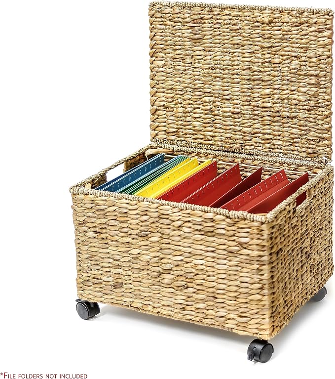 Trademark Innovations Rolling File Box Wicker File Cabinet Hanging File Baskets Water Hyacinth Storage Basket