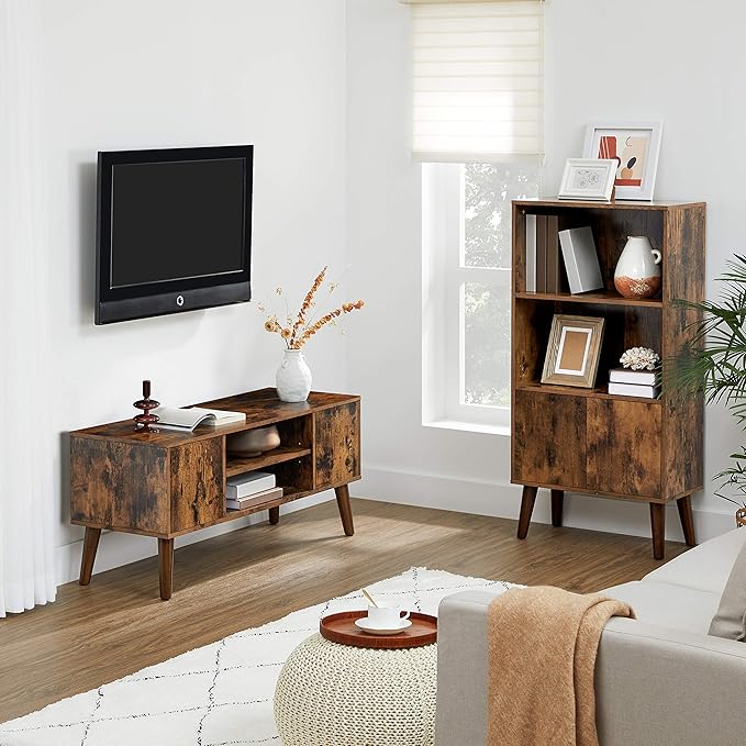 VASAGLE Retro TV Stand for Televisions up to 42 Inches Mid-Century Modern Entertainment Center 43.4” Rustic Brown