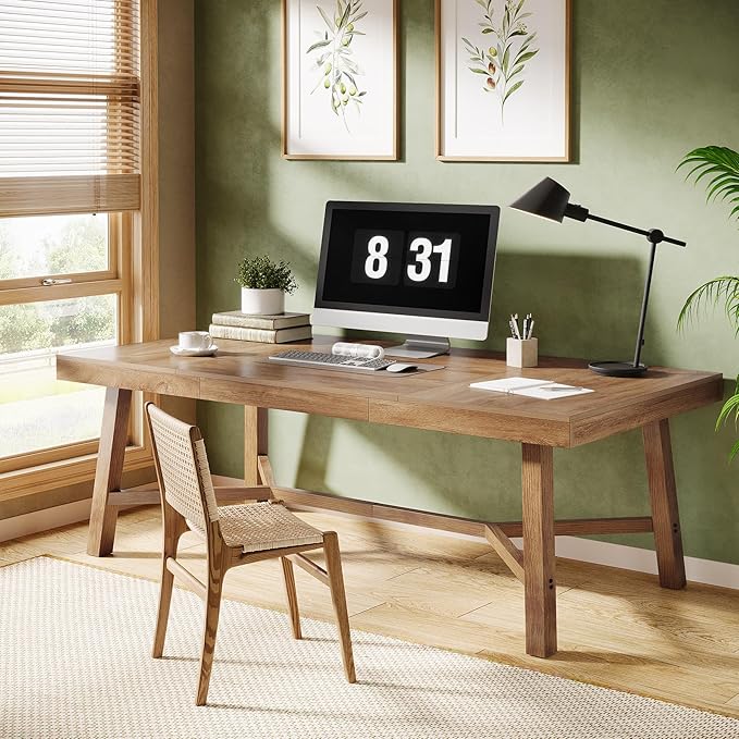 Tribesigns 71-Inch Executive Desk Farmhouse Office Computer Desk with Sturdy Leg Structure Rectangular Writing Table Business Furniture for Home Office Natural