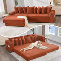 Oversized L-Shaped Modular Sectional Sofa Couch with 8 Pillows Convertible Corduroy Sleeper Sofa Bed with Cupholders &amp Storage Pockets Cloud Couch with Movable Ottoman for Living Room Orange