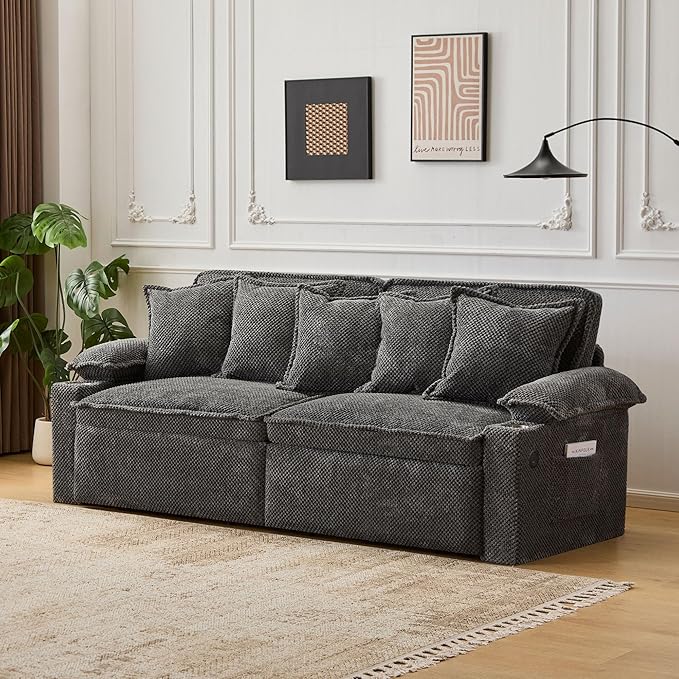 82.7’’ King Size Pull Out Sofa Bed 3 in 1 Convertible Sleeper Sofa Bed with Futon Sofa  Chenille Loveseat Couch Bed with USB and Storage Pockets for Living RoomBedroom Pet-Friendly (Dark Gray)