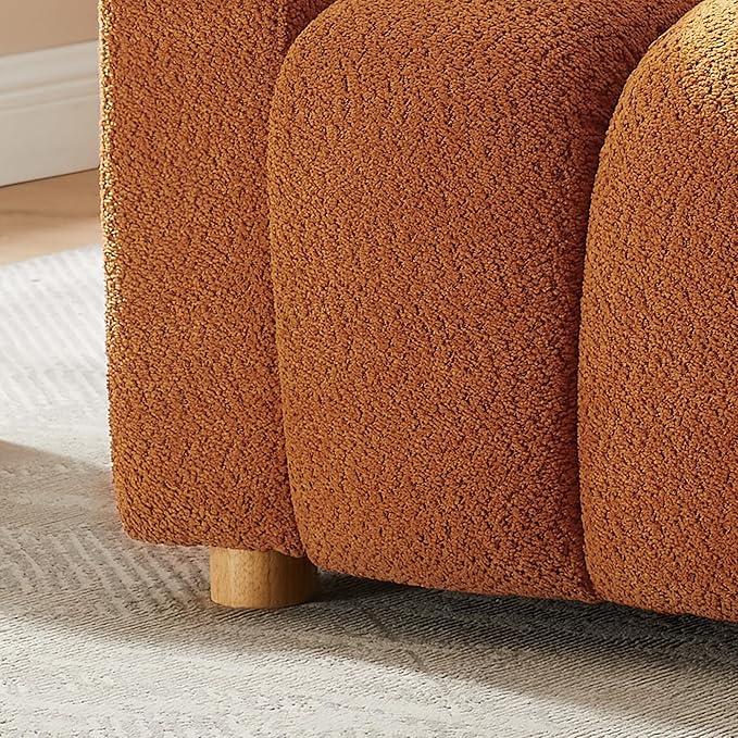 Modern Oversized Living Room Chairs 40 Wide Boucle Accent Chairs with Deep Seat and Wooden Legs Comfy Reading Arm Chair for Bedroom Apartment Orange