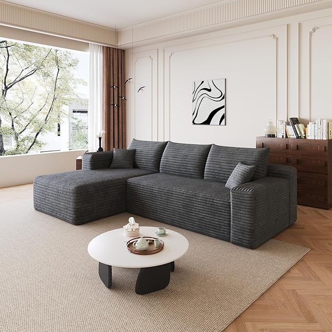 96 Sectional Couches for Living Room Modern Modular Sofa with L-Shape Couchs Upholstered Boneless Couch Deep Seat Sectional Couch with Chaise (Dark Grey 96 Left Facing Chaise+2Seaters)