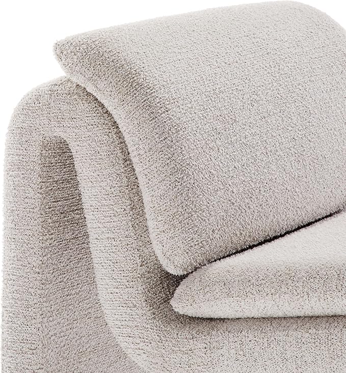 Modway Lume Curved Lounge Chair in Parchment Boucle Fabric – Modern Upholstered Armless Accent Chair with Padded Cushion - Unique Slipper Chair for Bedroom or Living Room